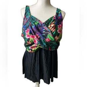 HANNAH NIKOLE plus size 24W modest tropical floral twist front tankini top NWT